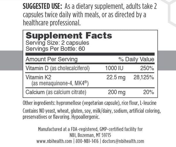 Osteo-K contains a 45 mg of MK4®, also called menaquinone-4 and menatetrenone, calcium and vitamin D. MK4 is a form of natural Vitamin K2. 