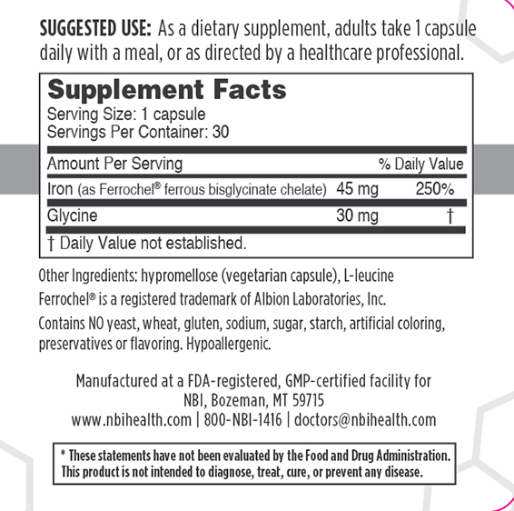 FerroSolve contains a highly-absorbable, chelated form of iron to promote and maintain healthy iron levels.