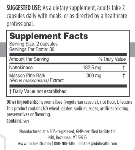 NattoPine contains the highest dose nattokinase from non-GMO (genetically modified organism) fermented soybeans plus pine bark extract for broad-spectrum cardiovascular support. 