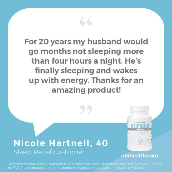 Sleep Relief’s bi-phasic, time-release technology delivers NBI’s proprietary formula with clinically validated nutrients in two stages—a quick-release first stage and a slow-release second stage to help you gently fall asleep, stay asleep and wake refreshed and ready for your day.